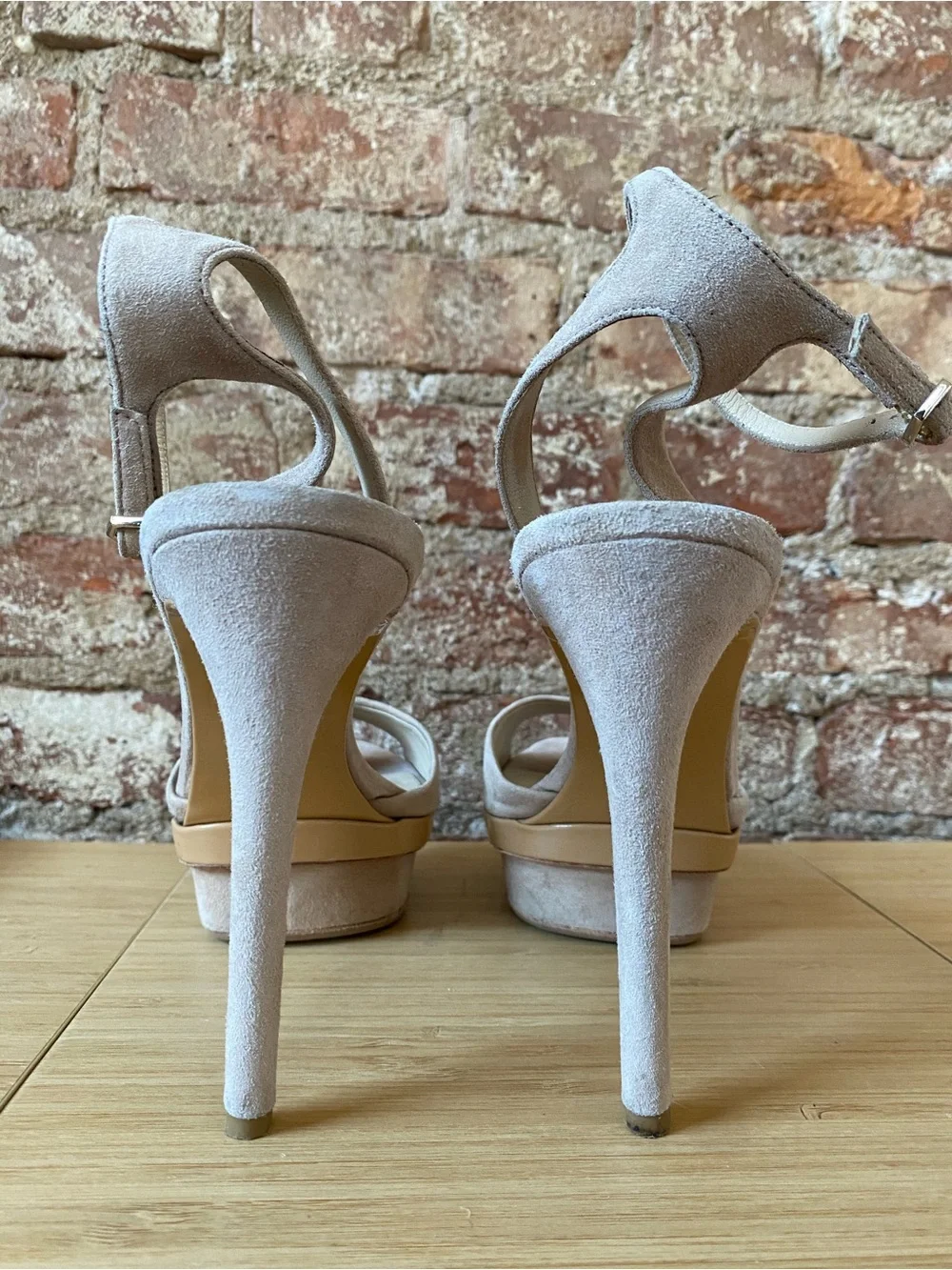 Brian Atwood Ankle-Strap Platform Heels in Dusty Pink 8.5